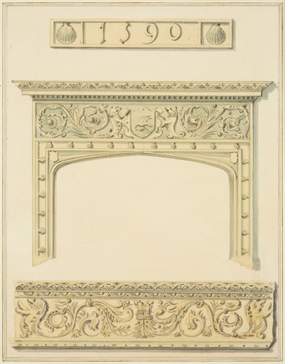 Chimenea y viga en la habitación superior y cornisa en la habitación inferior, 9 Small Street de Joseph Manning