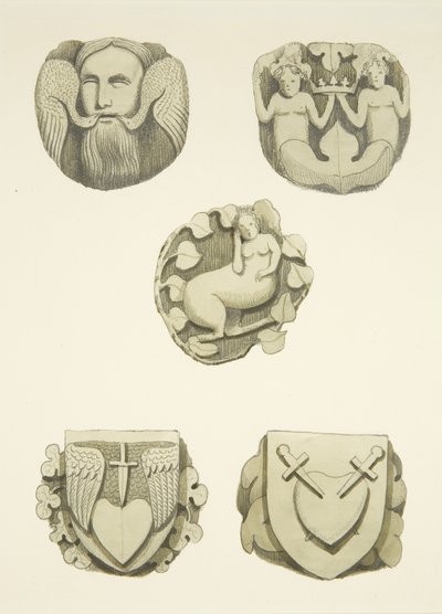Cinco piedras de bóveda en el techo al entrar por la puerta norte de la Catedral de Bristol de Joseph Manning