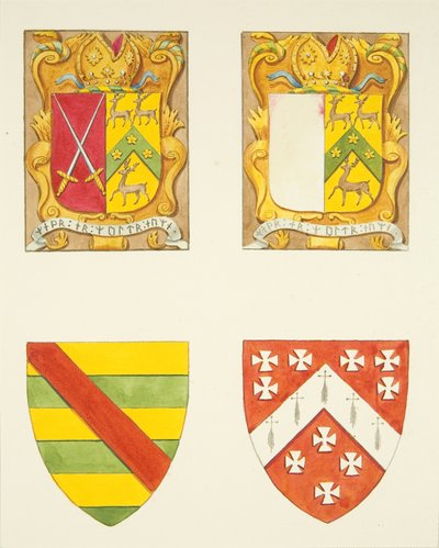 Cuatro escudos de armas - dos en una ventana cerca del campanario, catedral de Bristol de Joseph Manning