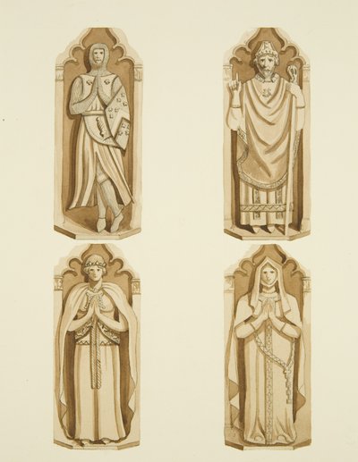 Cuatro figuras decorando las puertas hechas por Clarke, a cada lado del altar de St Mark