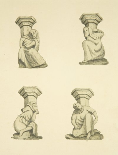 Cuatro ménsulas en la torre (originalmente soportando estatuas) de Santa María Redcliffe de Joseph Manning