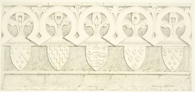 Friso gótico y escudos de armas en la sala de la sacristía de la Catedral de Bristol de Joseph Manning