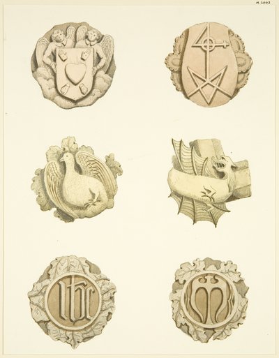 Piedras de bóveda (jefes) en el techo de Redcliffe Church de Joseph Manning