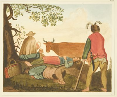 Guy, Conde de Warwick, y la Vaca Dun, copias del óleo original de Joseph Manning