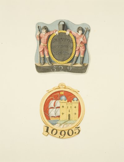 Insignias de Casa o Marcas de Fuego de las Oficinas de Bristol Universal y Bristol Fire de Joseph Manning