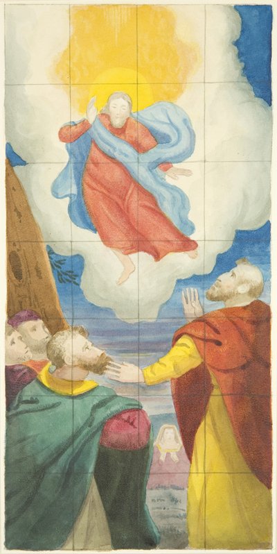 Vidriera en el extremo este del pasillo norte de la Catedral de Bristol mostrando la Ascensión de Joseph Manning