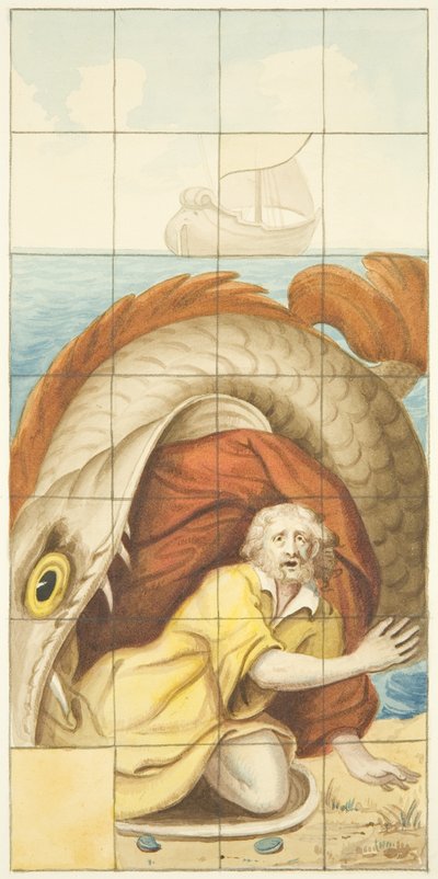 Vitrales en el extremo este de la nave norte de la Catedral de Bristol mostrando a Jonás y la ballena de Joseph Manning