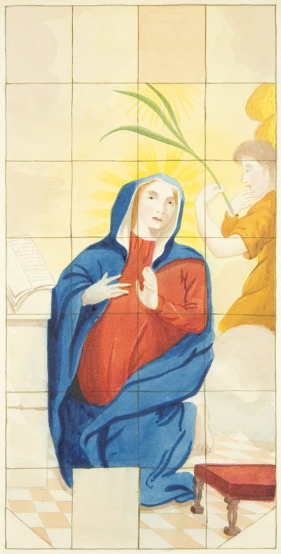 Vitrales en el extremo este de la nave sur de la Catedral de Bristol mostrando la Anunciación de Joseph Manning