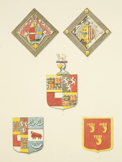 Tres escudos y dos hatchments en San James de Joseph Manning
