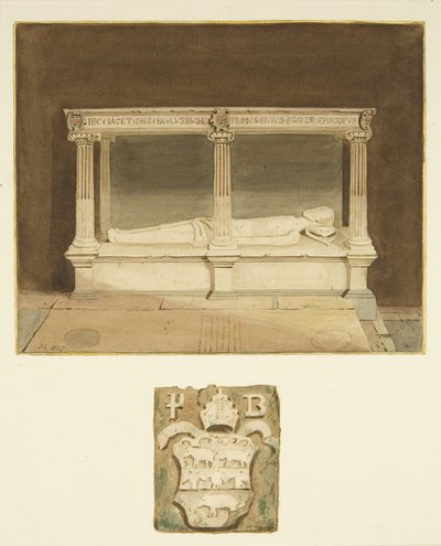 Tumba del obispo Paul Bush y escudo de armas en la catedral de Bristol de Joseph Manning