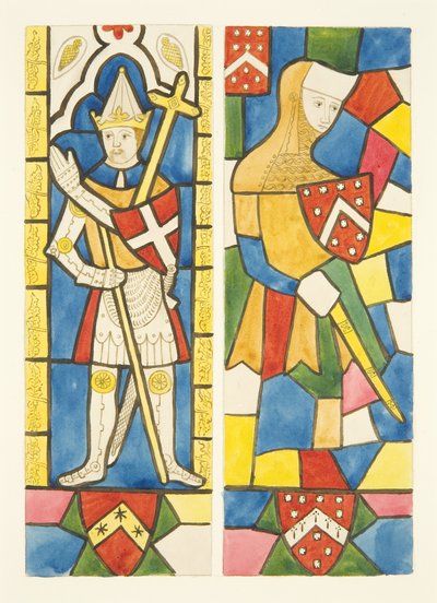 Dos figuras en vitrales del coro en la Catedral de Bristol de Joseph Manning