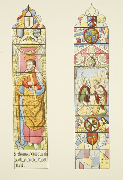 Dos vitrales formando la ventana del altar de San Marcos, uno de San Tomás de Joseph Manning