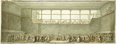 El juramento de la pista de tenis, c.1789 (tiza negra, pluma y tinta marrón con aguada gris) de Joseph Marie Flouest