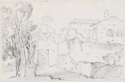 Esquina de un jardín italiano con una iglesia al fondo de Joseph Marie Vien