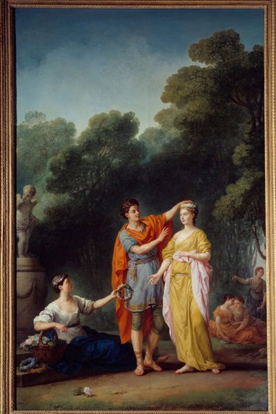 Escena galante: “Un amante coronando a su amada con una guirnalda de flores” de Joseph Marie, the Elder Vien