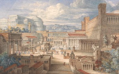 Una escena en la antigua Roma: Un escenario para Tito Andrónico, I, ii de Joseph Michael Gandy