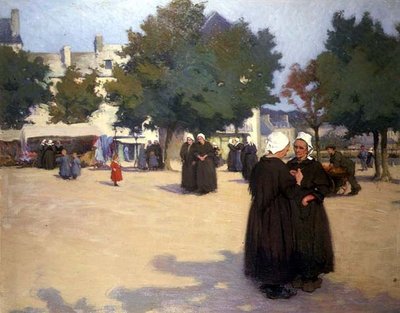 La plaza del pueblo, Bretaña (óleo sobre lienzo) de Joseph Milner Kite