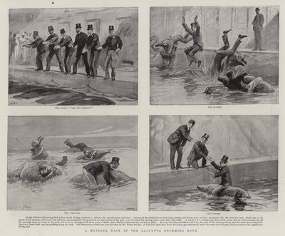 Una carrera de Mussuck en el baño de natación de Calcuta de Joseph Nash