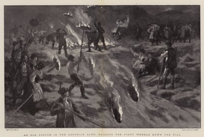 Una vieja costumbre en los Alpes austriacos, lanzando las ruedas ardientes colina abajo de Joseph Nash