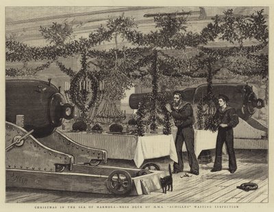 Navidad en el Mar de Mármara, cubierta de la HMS Achilles esperando inspección de Joseph Nash