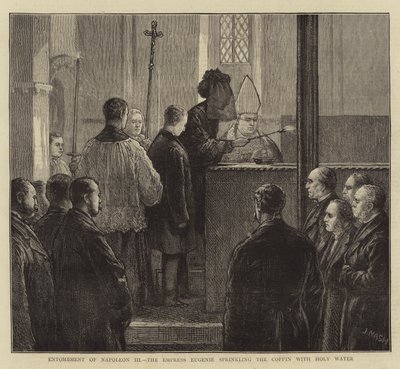 Entierro de Napoleón III, la Emperatriz Eugenia rociando el ataúd con agua bendita de Joseph Nash