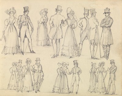 Hombres y mujeres a la moda conversando de Joseph Nash