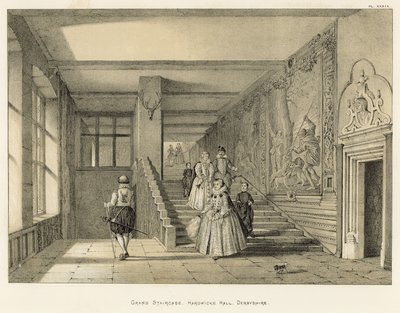 Gran escalera, Hardwicke Hall, Derbyshire de Joseph Nash