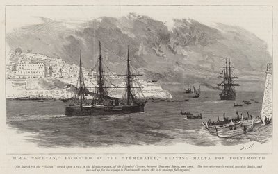 HMS Sultan, escoltado por el Temeraire, saliendo de Malta hacia Portsmouth de Joseph Nash