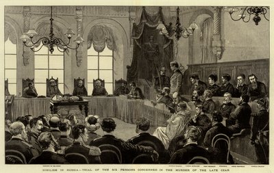Nihilismo en Rusia, juicio de las seis personas implicadas en el asesinato del último zar de Joseph Nash