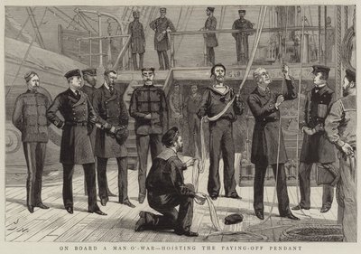 A bordo de un buque de guerra, izando el banderín de pago de Joseph Nash