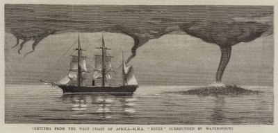 Bocetos de la Costa Oeste de África, HMS Boxer rodeado por Trombas Marinas de Joseph Nash
