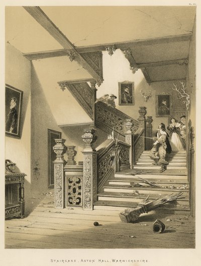 Escalera, Aston Hall, Warwickshire de Joseph Nash