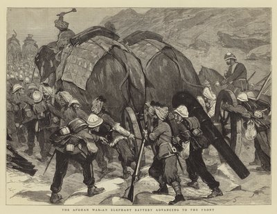 La Guerra Afgana, una Batería de Elefantes avanzando al Frente de Joseph Nash