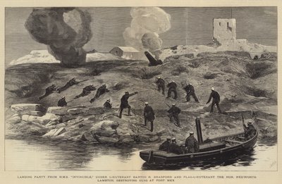 El bombardeo de Alejandría, grupo de desembarco del HMS Invincible, bajo el mando del teniente Barton R. Bradford y el teniente de bandera el honorable Hedworth Lambton destruyendo cañones en el Fuerte Mex de Joseph Nash