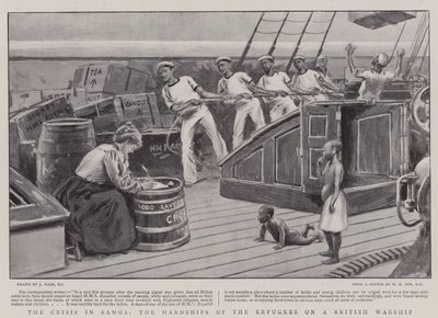 La crisis en Samoa, las dificultades de los refugiados en un buque de guerra británico de Joseph Nash