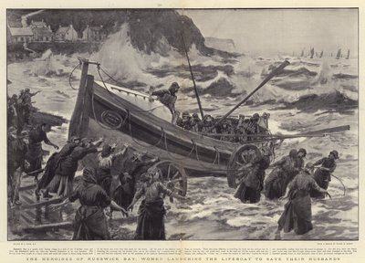 Las Heroínas de Runswick Bay, Mujeres lanzando el Bote Salvavidas para salvar a sus Maridos de Joseph Nash