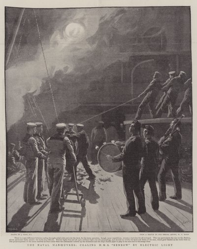 Las maniobras navales, abasteciendo de carbón al HMS Benbow con luz eléctrica de Joseph Nash