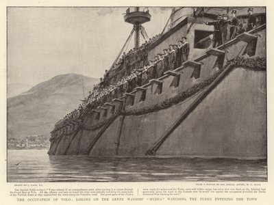 La ocupación de Volo, marineros en el buque de guerra griego Hydra observando a los turcos entrando en la ciudad de Joseph Nash