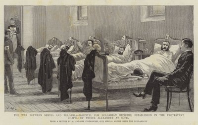 La guerra entre Serbia y Bulgaria, hospital para oficiales búlgaros, establecido en la capilla protestante del Príncipe Alejandro en Sofía de Joseph Nash