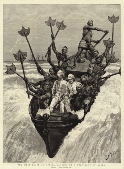 La costa oeste de África, desembarco en un bote de surf en Accra de Joseph Nash