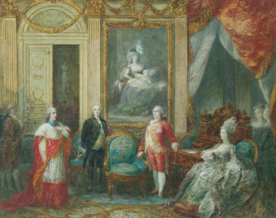 Luis XVI y su esposa María Antonieta recibiendo a un cardenal de Joseph Navlet