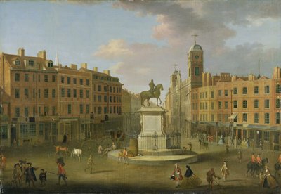 Charing Cross, con la estatua del Rey Carlos I y Northumberland House, c.1750 de Joseph Nickolls
