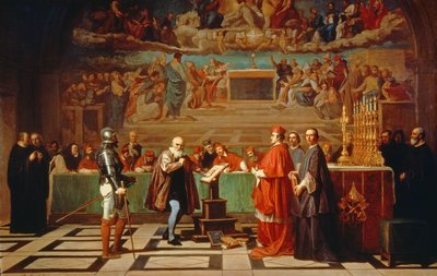 Galileo Galilei (1564-1642) ante Miembros del Santo Oficio en el Vaticano en 1633, 1847 de Joseph Nicolas Robert Fleury