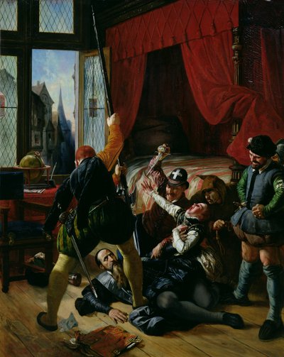 El asesinato de Brion, tutor del Príncipe de Conti (1558-1614) en la Masacre del Día de San Bartolomé en 1572, 1833 de Joseph Nicolas Robert Fleury