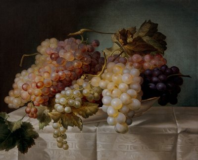 Bodegón con uvas en plato de porcelana de Joseph Nigg