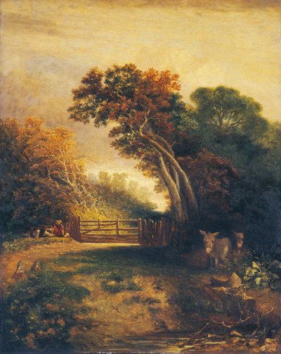 Paisaje con excursionistas y burros junto a una puerta de Joseph Paul
