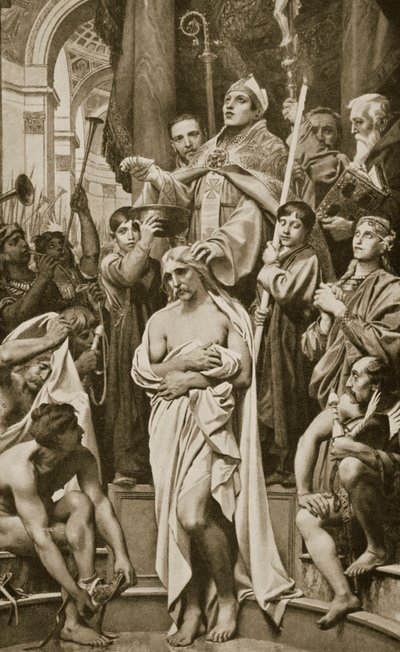 El bautismo de Clodoveo, Reims, 496 d.C., ilustración de 