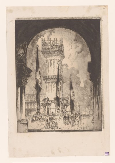 Campanario de Venecia en construcción Reconstrucción del Campanile, No. yo de Joseph Pennell (signed by artist)
