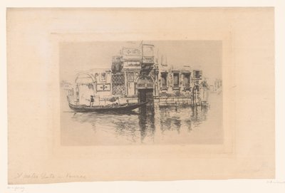 Góndola en un canal Un Watergate en Venecia (título sobre objeto) de Joseph Pennell (signed by artist)