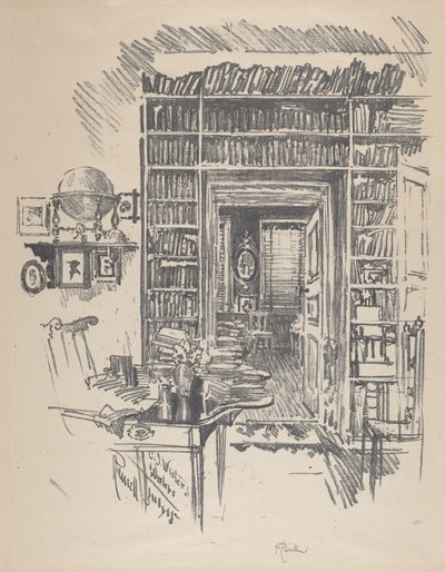 Sala de libros en la casa del Dr. Wister de Joseph Pennell
